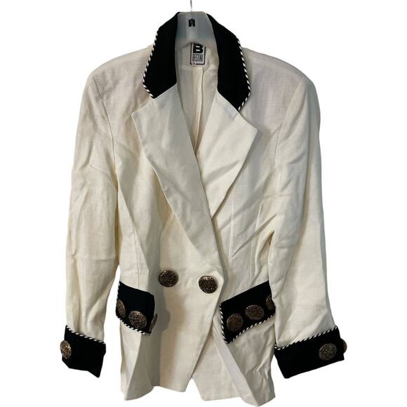 RARE! VINTAGE Bestini Paris WHITE/BLACK HUGE GOLD BUTTON BLAZER SZ S-M - Picture 1 of 5